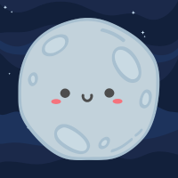 Light and dark blue background with a smiling cartoon moon in the middle.