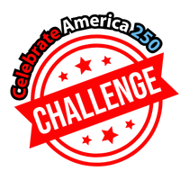 Red stamp-style badge reading “Challenge,” with curved text “Celebrate America 250” around the top.