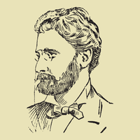 line drawing illustration of Joseph Pulitzer on a beige background