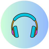 gradient blue and green background with cartoon headphones