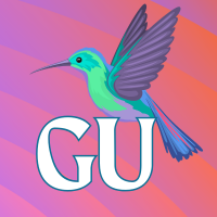 Purple and pink shade for background with a colorful hummingbird in the center.