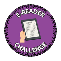 Blue badge with E-Book graphic. Text: E-Reader Challenge