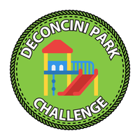 Green badge with graphic of playground equipment. Text: DeConcini Park Challenge