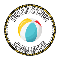 White badge with colorful graphic of beach ball. Text: Beach Cover Challenge