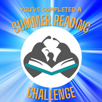 "You've Completed a Summer Reading Challenge" in text, with a circle filled with a family of quail and an open book in the middle