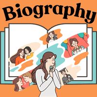 Girl with memory blurbs behind her and an open book in the background with the word "Biography" over top.
