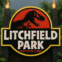 The image of the movie logo Jurassic Park but with the words Litchfield Park