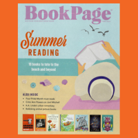 Image shown is the cover of the June 2024 edition of book page. The cover is a beach scene featuring a person reading a book on a towel at a beach.