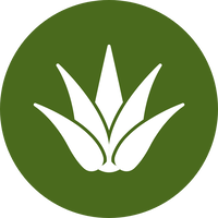 A green sticker with a white plant.