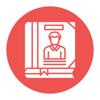 circle with book icon with a person on the cover