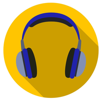 Yellow circle with blue headphones in the middle