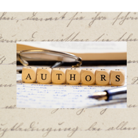 cursive handwriting background with a photo of the word author spelled out on die.