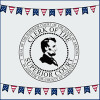 Seal of the Superior Court of the state of Arizona in and for the County of Arizona with American flag banner.