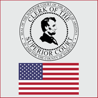 Seal of the Superior Court of the state of Arizona in and for the County of Arizona with United States of America flag.