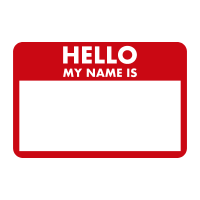 Name tag that says "Hello My Name Is"