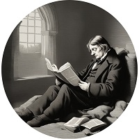 John Milton reading a book by a window.