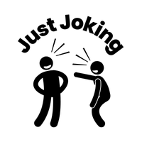 header: "Just Joking" underneath header is two people laughing.