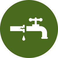 a green circle with a white water faucet dripping water