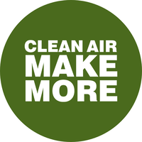 green circle with white text that reads, "clean air"