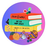 Stack of books with arts and crafts materials.