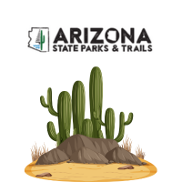 Arizona state parks logo over a desert scene