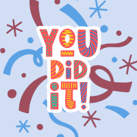 Confetti and stars, with text "You did it!".